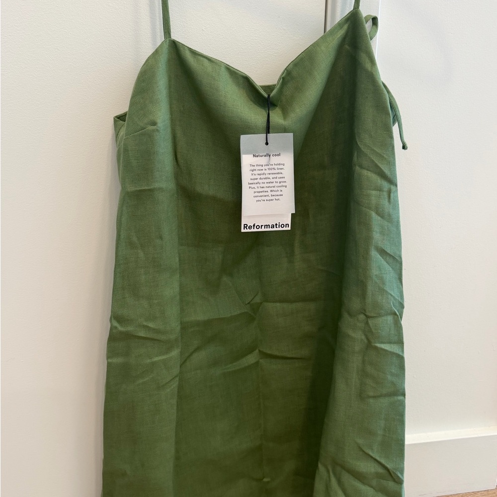 Reformation Aubree Linen Mini Dress / Green Linen Slip - Picture 1 of 3